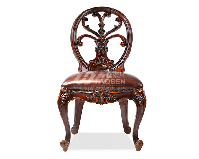 美式古典实木雕花无扶手餐椅