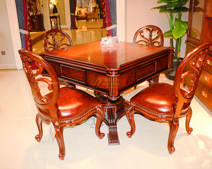 高端美式古典别墅真皮实木雕花餐椅