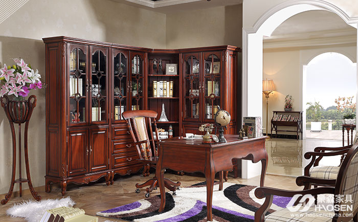 美保美克简美风格全实木转角书柜、书桌